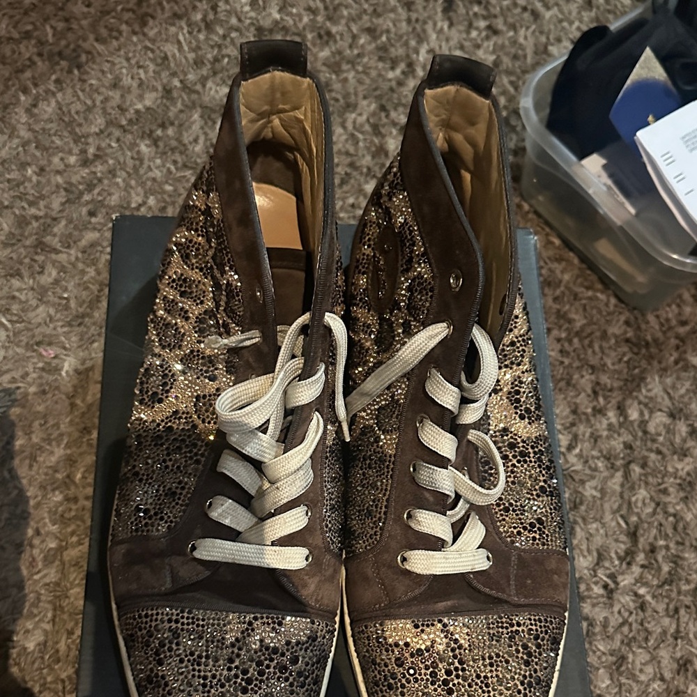 Brown and Gold High-Top Sneakers